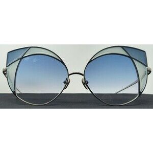Linda Farrow 856 C7 Oversized Cat Eye Sunglasses Silver And Blue Titanium Frame